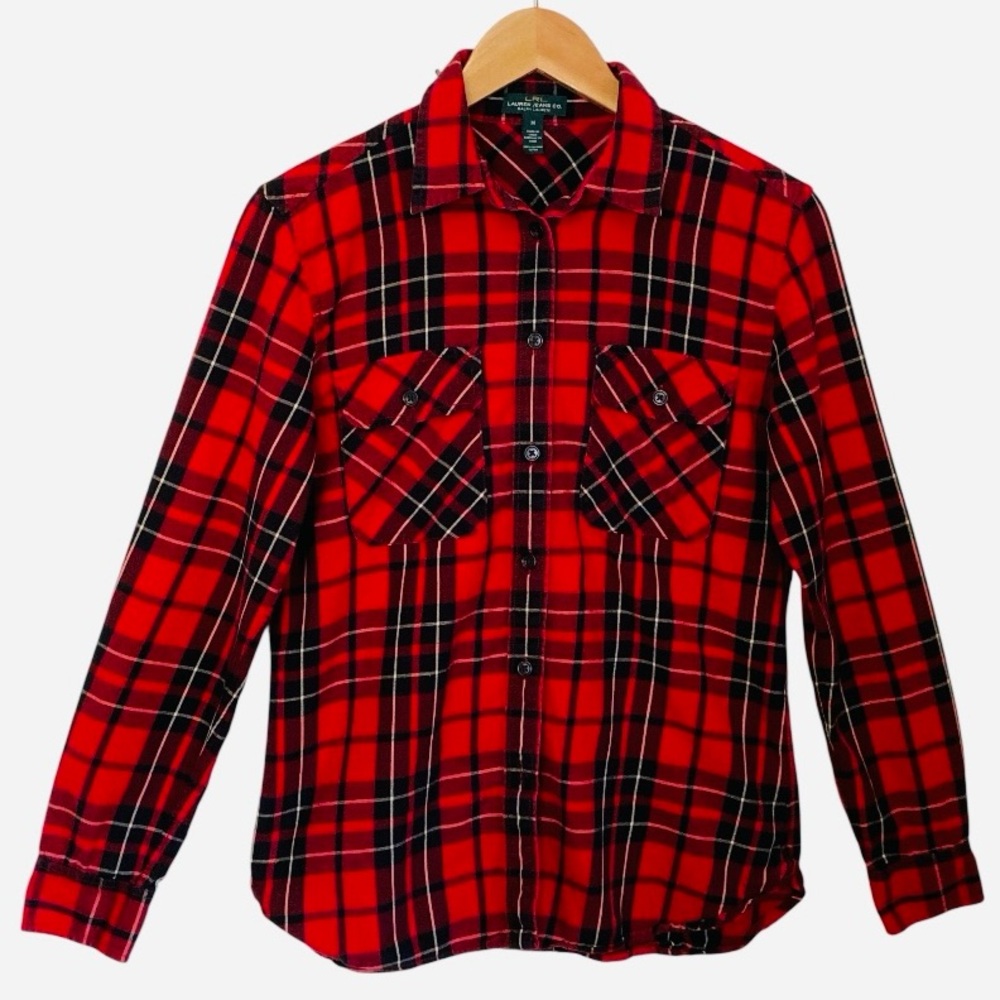 Lauren Ralph Lauren Jeans Co. Red Plaid Flannel Button-Up Shirt (M) Cabincore